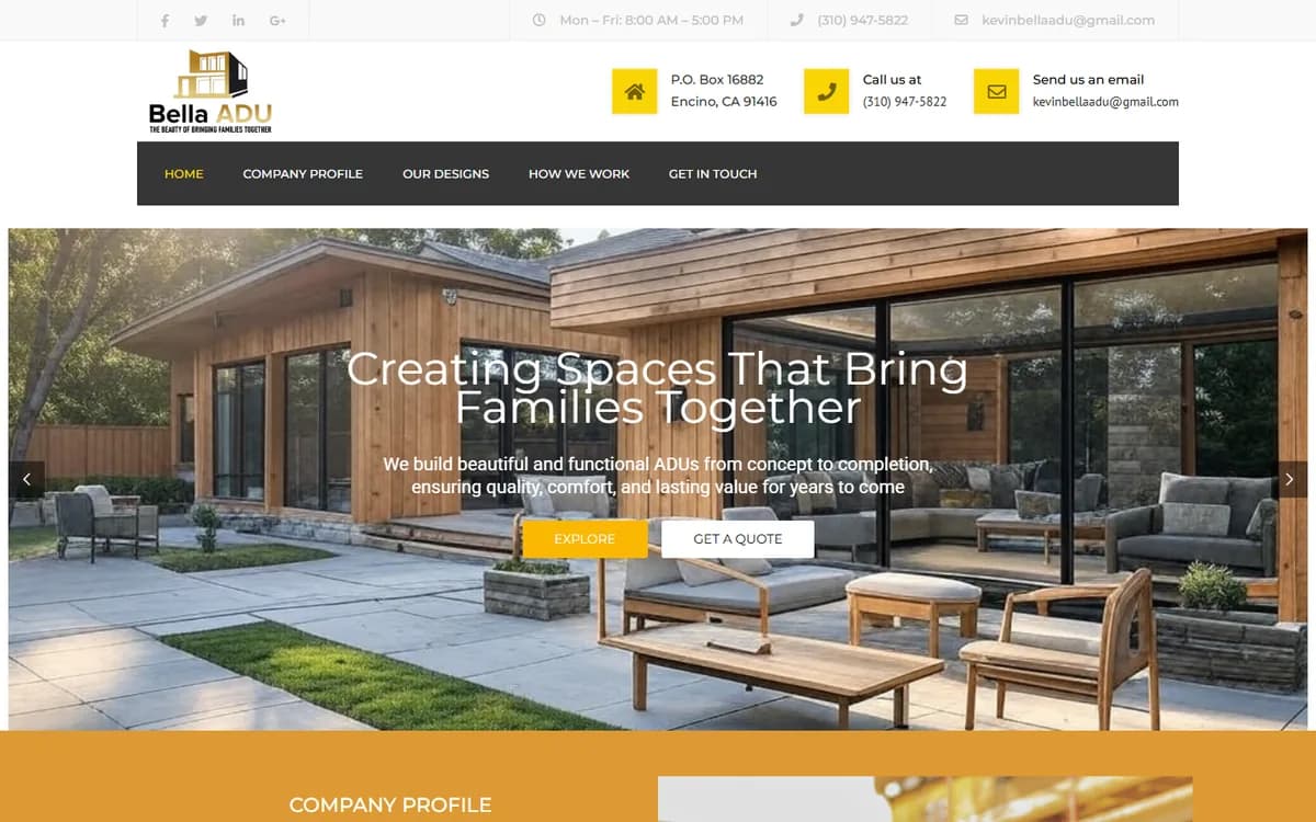 Bella ADU website